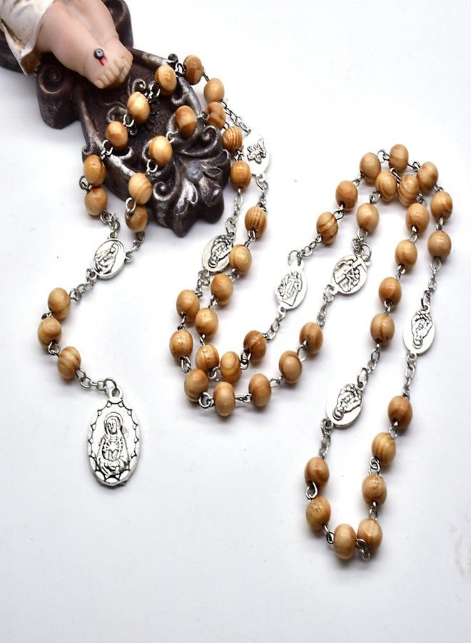 CACALOSS Seven Sorrows of Mary Rosary Chaplet Bitter Rosary Necklace Coffee Colored Wood Beads With A Cross Beads (Wood color) - Image 5